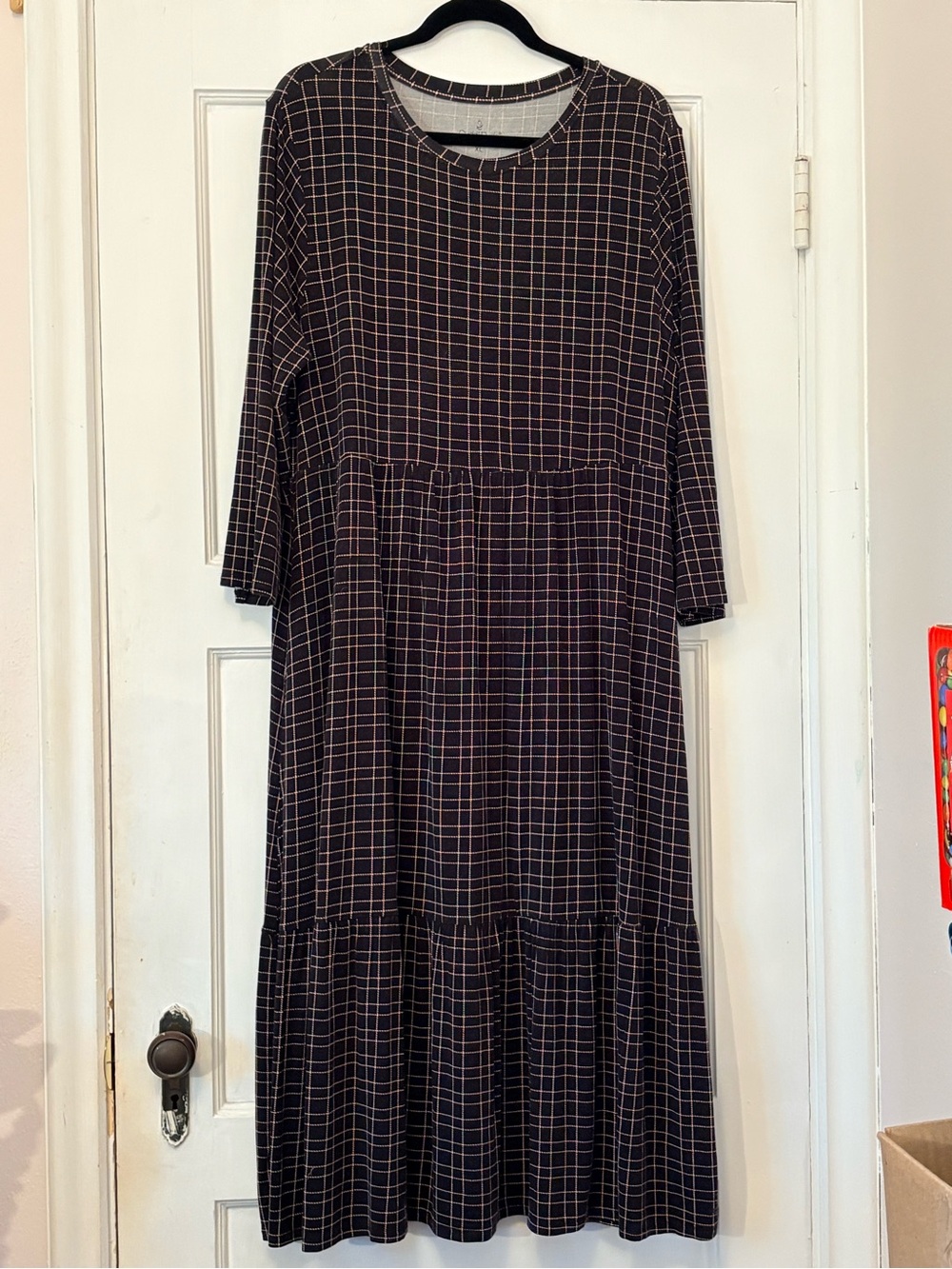 Cuddl Duds Cozy Windowpane Check Tiered Dress Size XL Long Sleeve